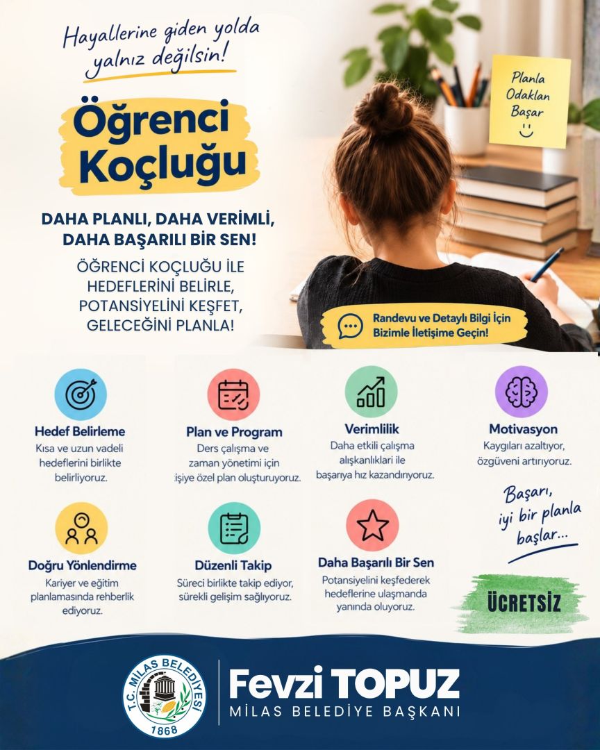 ÖĞRENCİLERİN HEDEFLERİNE ULAŞMASI İÇİN ÜCRETSİZ KOÇLUK 